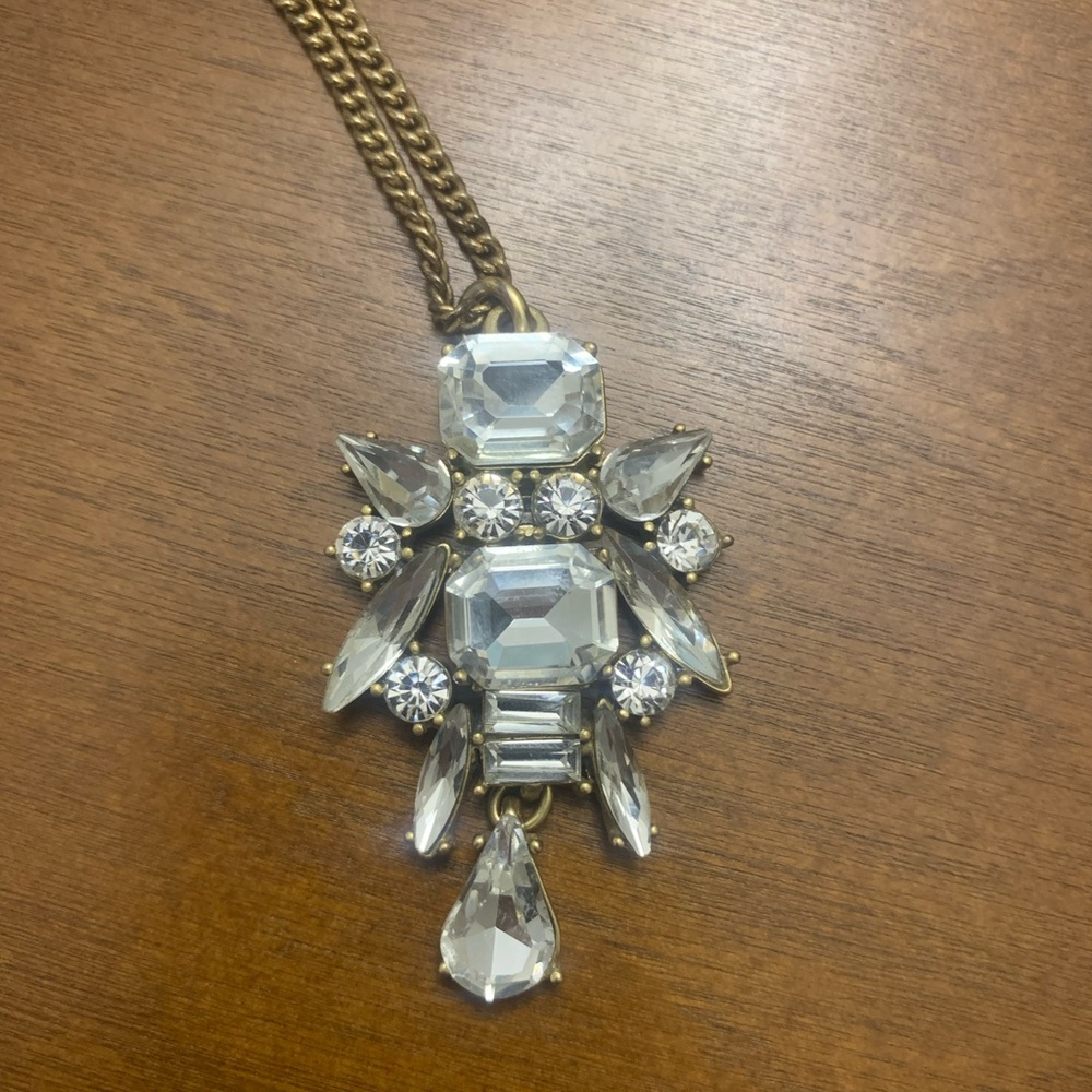 J. Crew Crystal Charmed Long Gold Necklace
